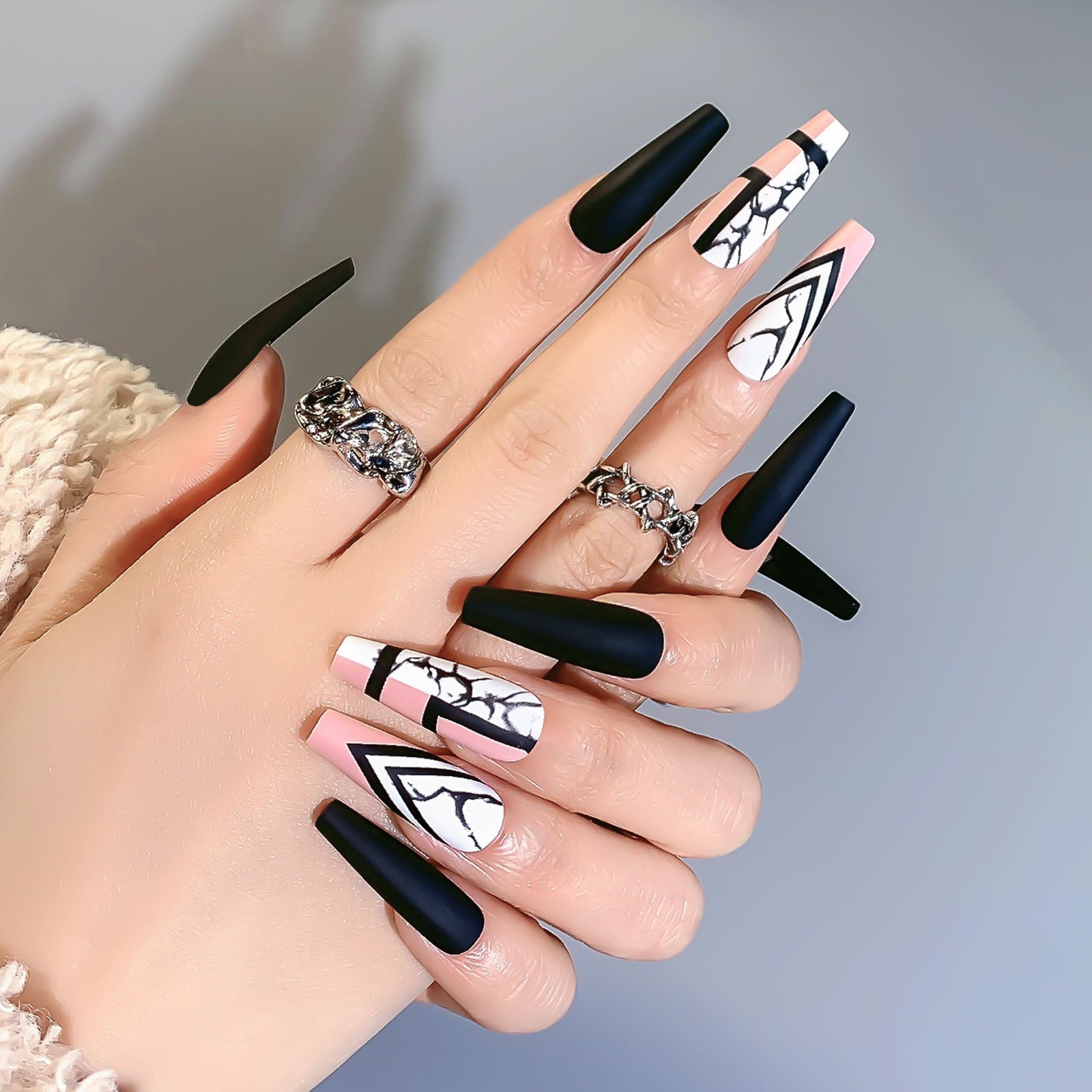 Wholesale Black and White Marble Nail Stickers